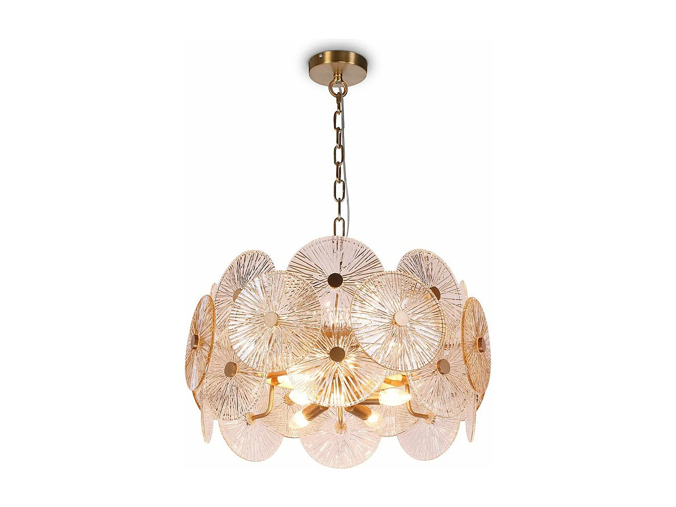 Lampadario Contemporaneo Aster Metallo Oro 8 Luci Con Diffusore In Vetro