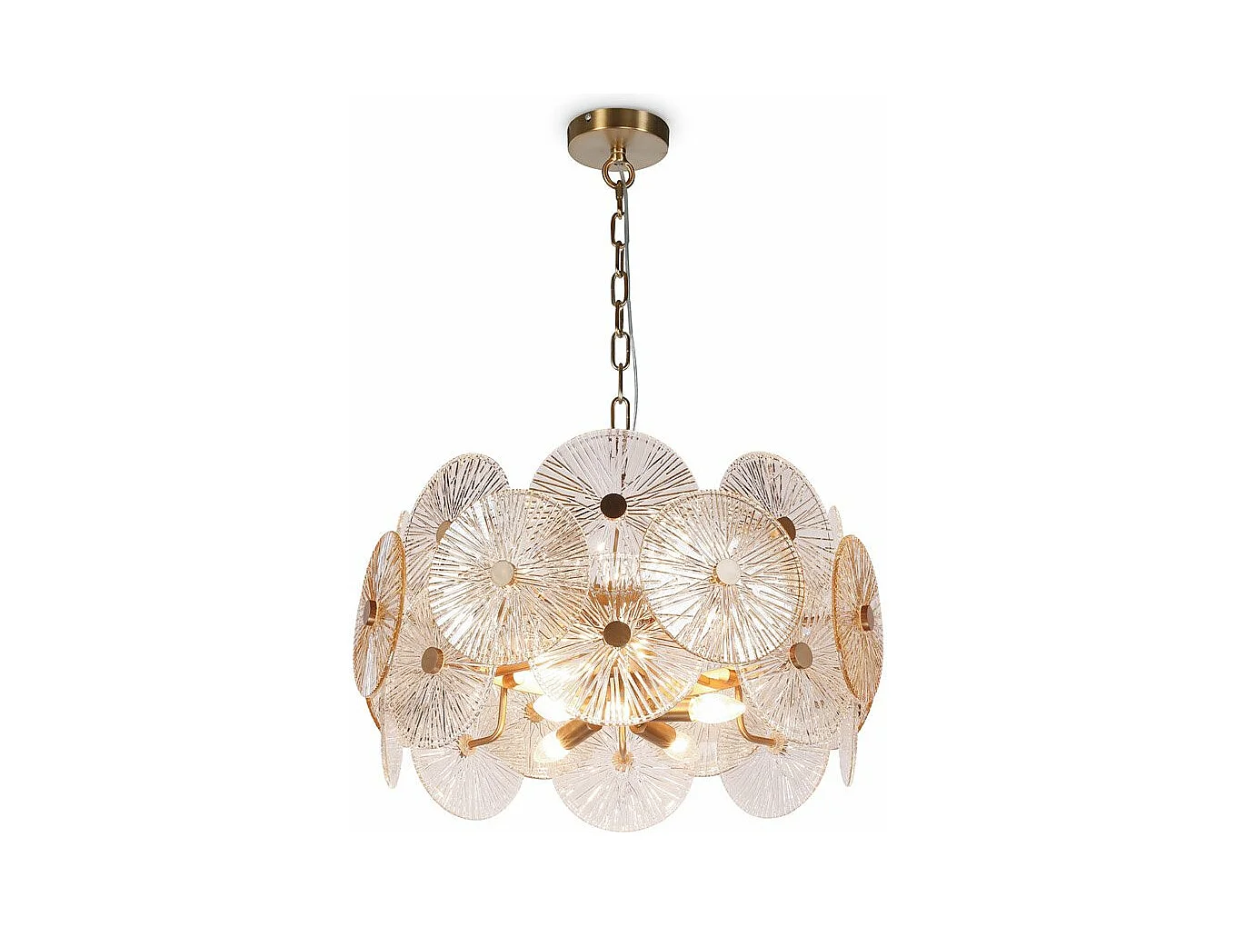 Lampadario Contemporaneo Aster Metallo Oro 8 Luci Con Diffusore In Vetro