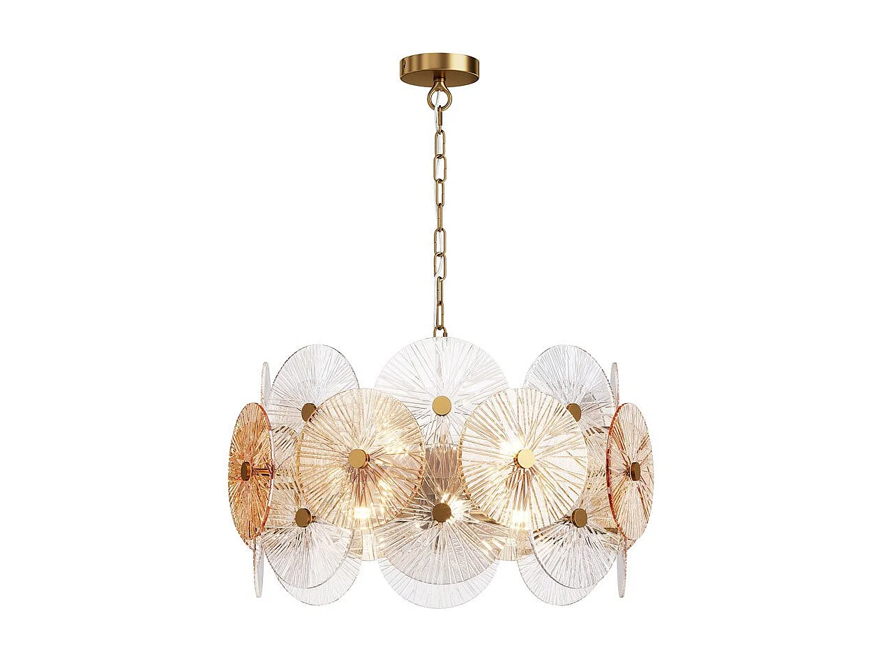 Lampadario Contemporaneo Aster Metallo Oro 8 Luci Con Diffusore In Vetro