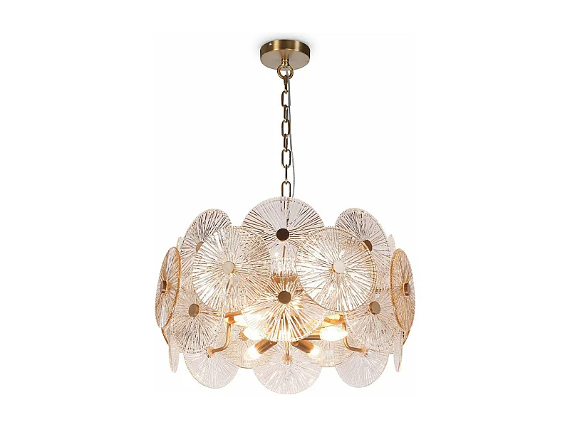 Lampadario Contemporaneo Aster Metallo Oro 8 Luci Con Diffusore In Vetro