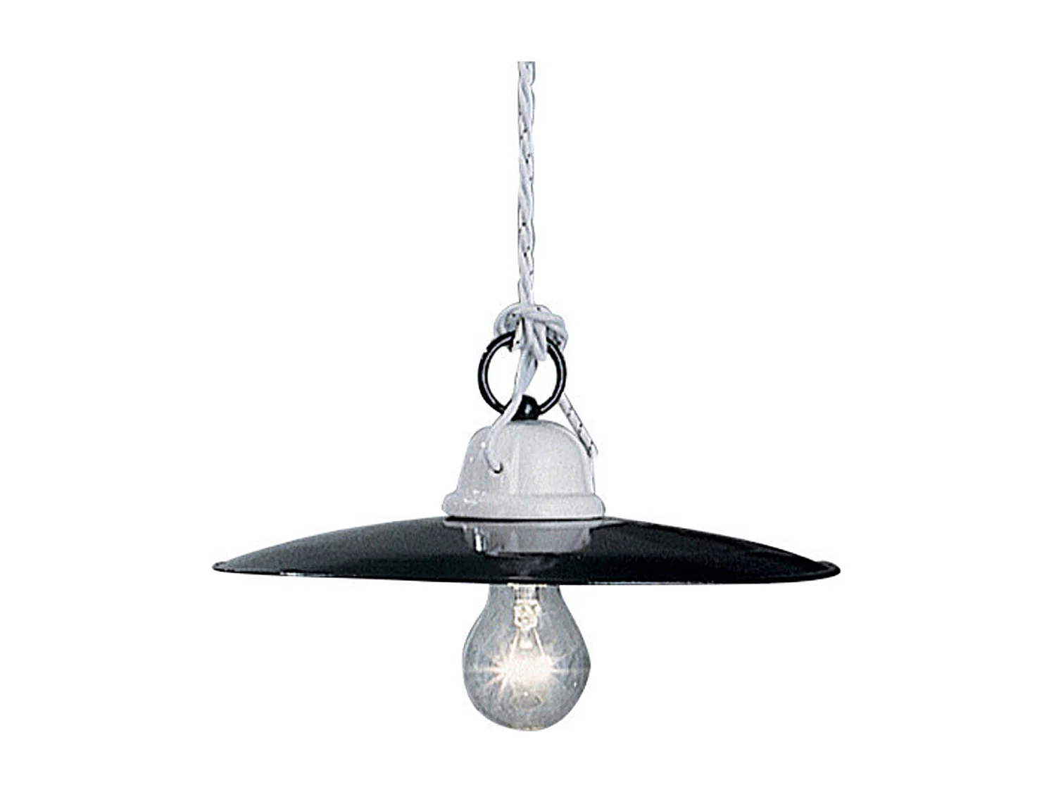 Lampadario Industrial Potenza Ferro E Ceramica Nero Diam. 30Cm 1 Luce E27