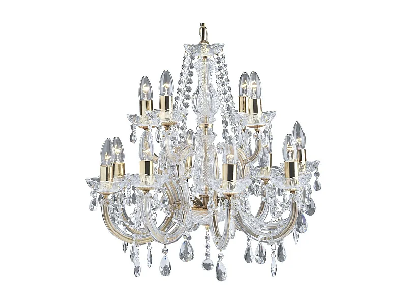 Lampadario Classico Marie Therese Acciaio Oro Vetro Trasparente 12 Luci E14