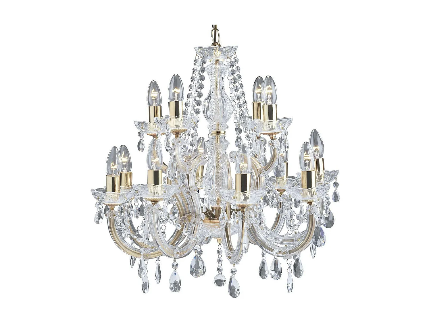 Lampadario Classico Marie Therese Acciaio Oro Vetro Trasparente 12 Luci E14