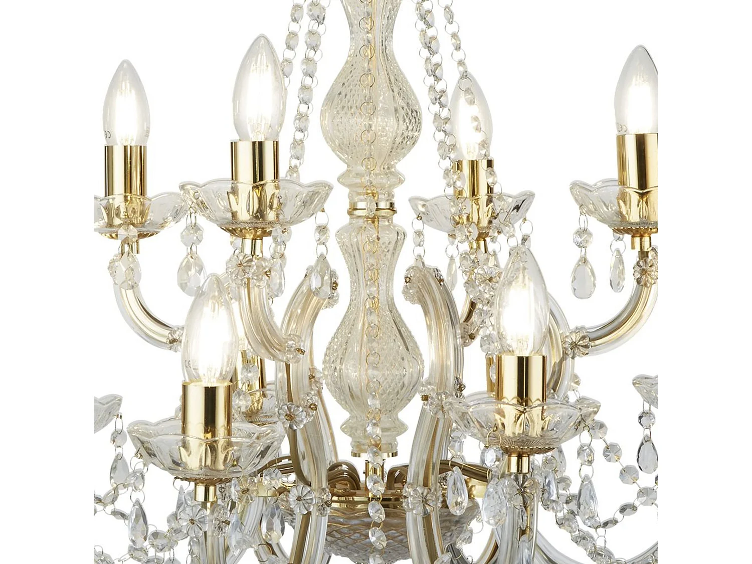 Lampadario Classico Marie Therese Acciaio Oro Vetro Trasparente 12 Luci E14