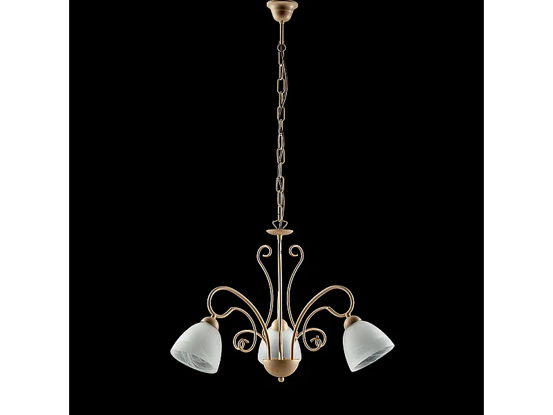 Lampadario Classico 3 Luci Ferro Avorio Decapé e Vetro Bianco Serie Antico