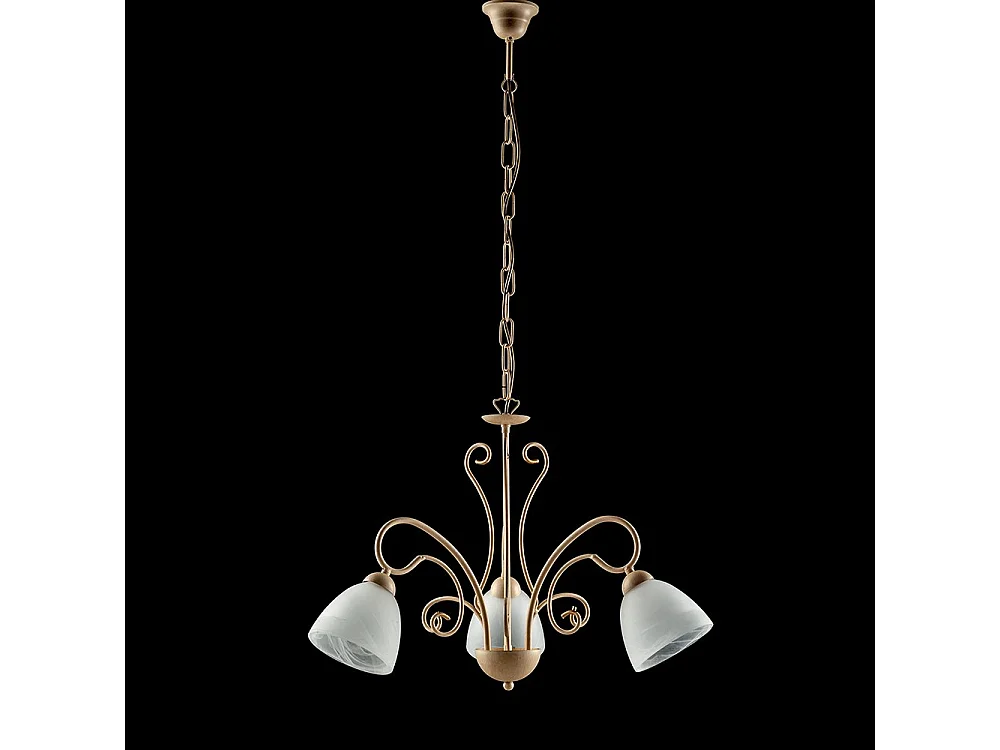 Lampadario Classico 3 Luci Ferro Avorio Decapé e Vetro Bianco Serie Antico