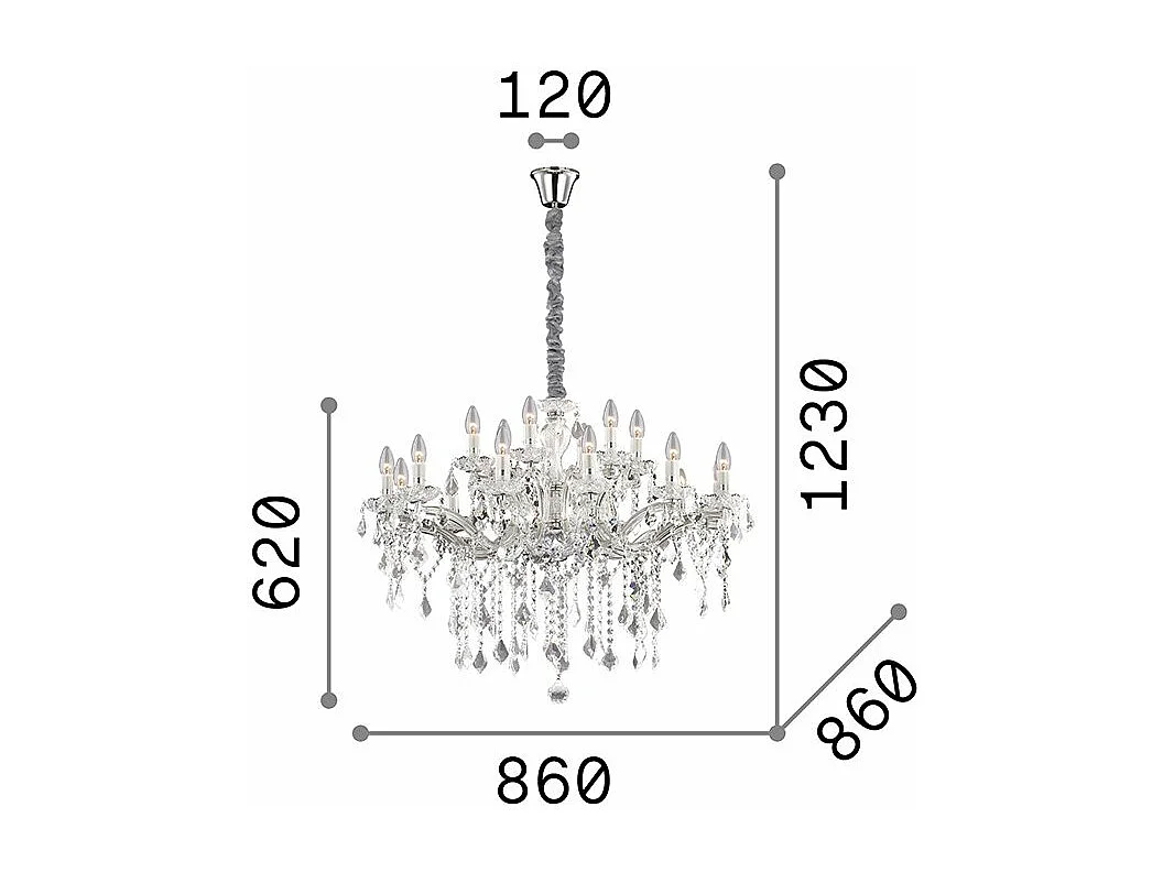 Ideal Lux Florian - Lámpara de araña de cristal de 18 luces con acabado cromado, E14