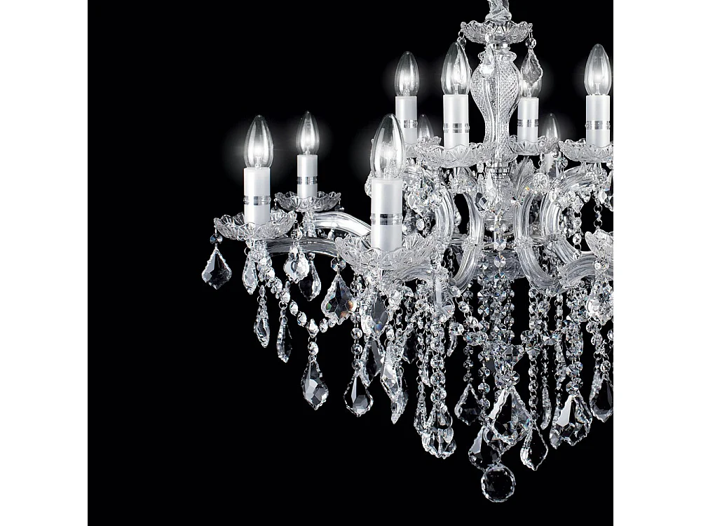 Ideal Lux Florian - Lampadario in cristallo a 18 luci con finitura cromata, attacco E14