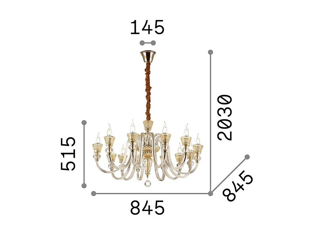 Ideal Lux Strauss - Lampadario a 12 luci finitura oro rosa, attacco E14