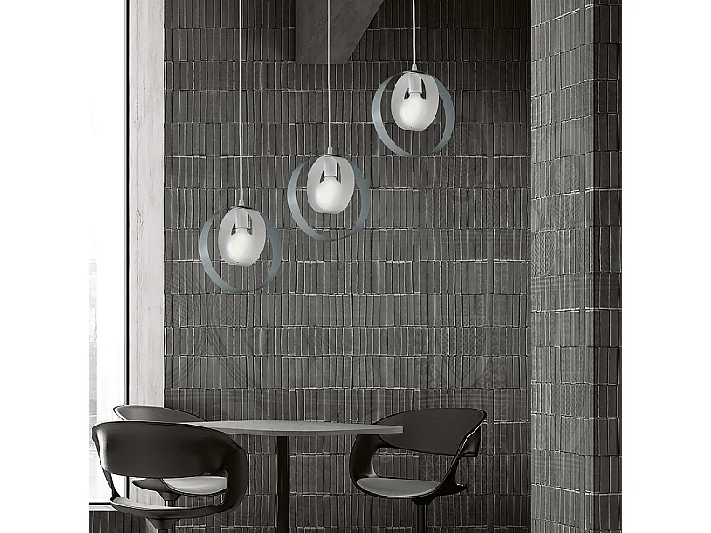 Sospensione Moderna 1 Luce Cerchi Ferro Bianco e Grigio Serie Bolla
