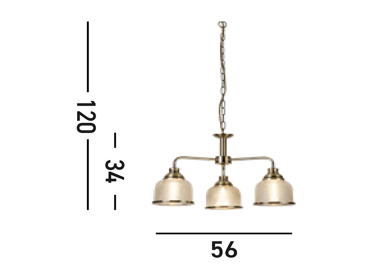 Searchlight Bistro - Sospensione a soffitto a 3 luci multibraccio bianco, ottone antico, attacco E27