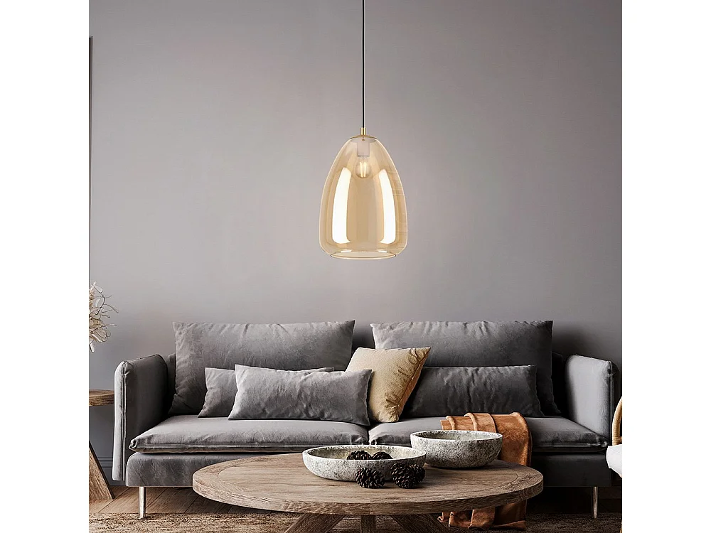 Lampadario Contemporaneo Alobrase 1 Luce Metallo Ottone Spazzolato