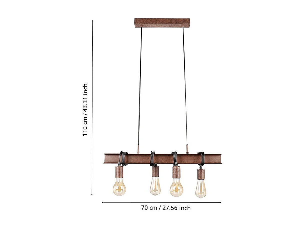 Lampadario Industrial Townshend 4 4 Luci Acciaio Marrone Invecchiato E Nero
