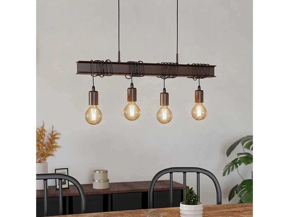 Lampadario Industrial Townshend 4 4 Luci Acciaio Marrone Invecchiato E Nero