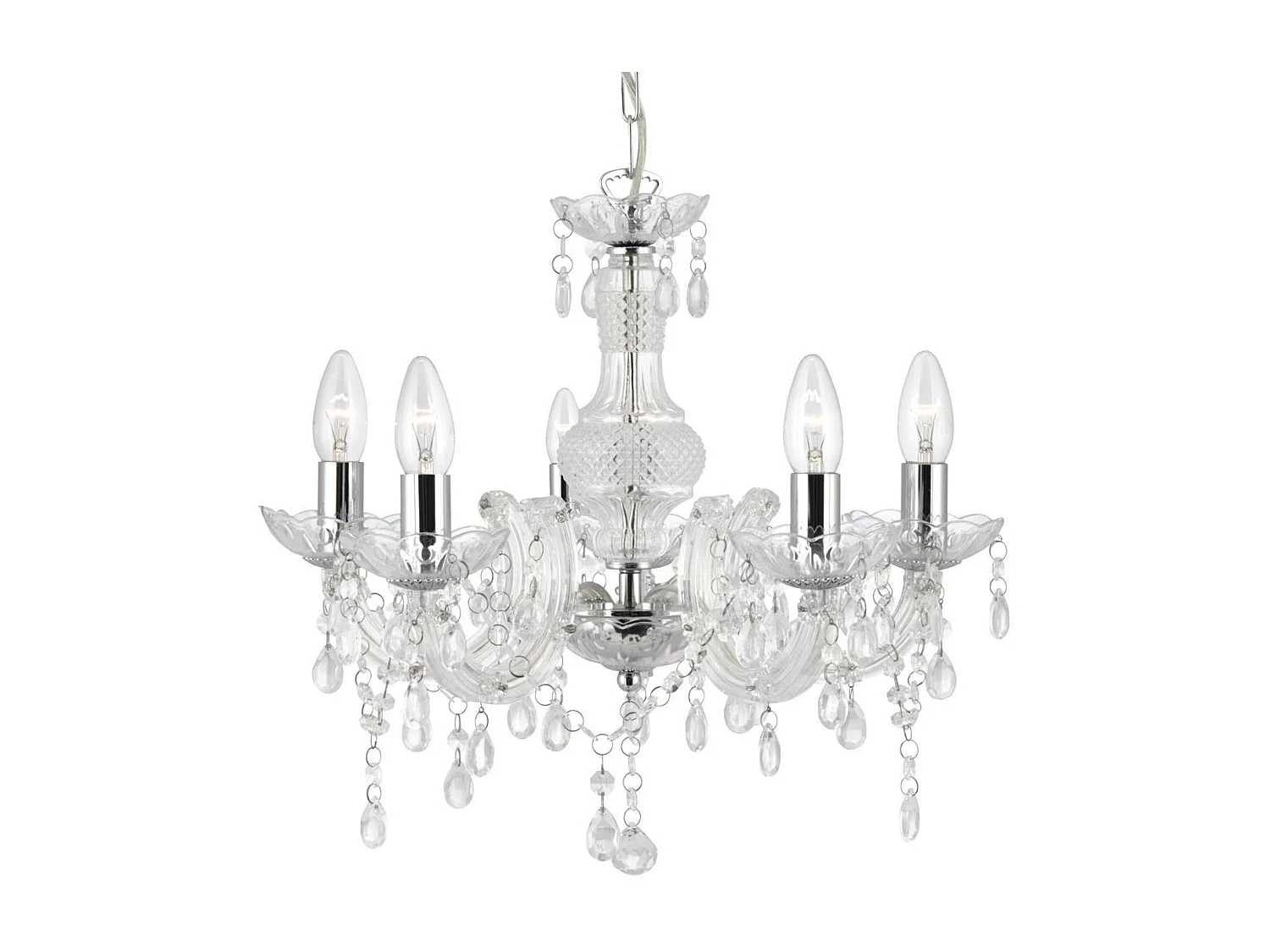 Searchlicht Marie Therese - 5 Licht mehrarmiger Deckenanhänger klar mit Kristallen, E14