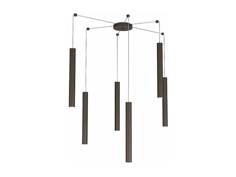 Sospensione Moderna Round Tube Metallo Marrone 6 Luci Gu10