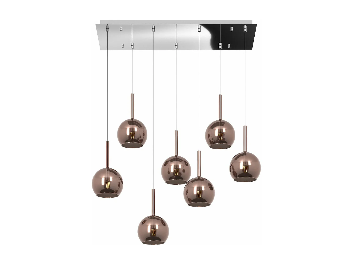 Sosp. Cromo Rettangolare 7 Luci Vetri Tutti Piccolo Rame