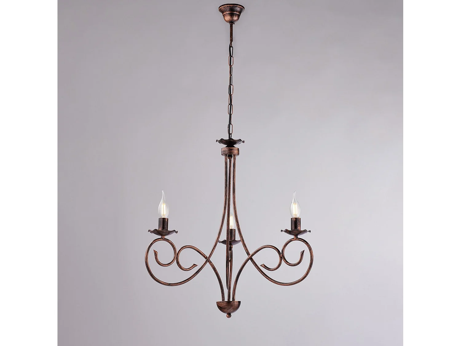 Alma Lustre en fer laqué noir décor cuivre antique 3 lumières 120 d.50 BL130-3-NR