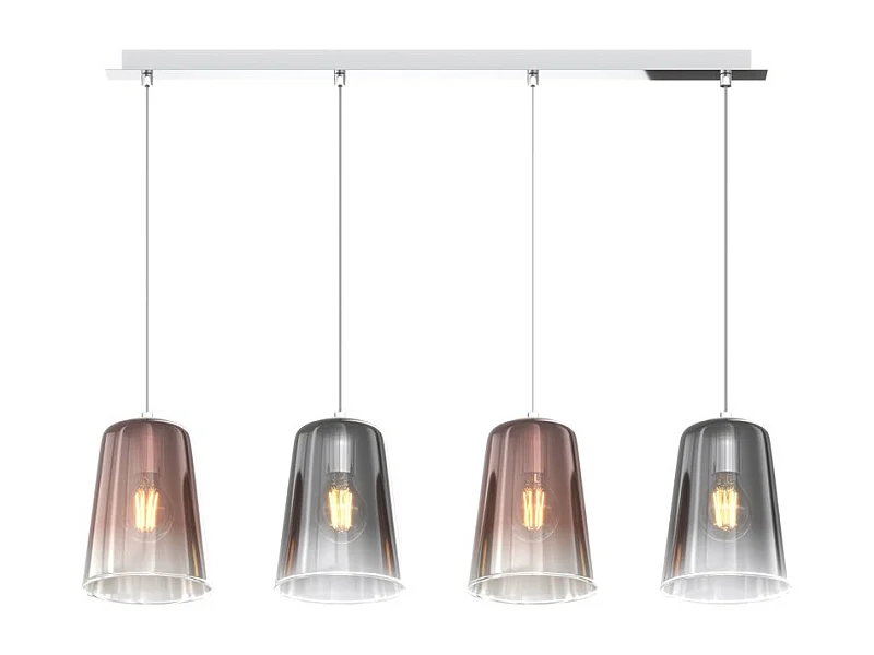 Sospensione Contemp. Rett. Shaded Metallo Cromo Vetro Rame E Cromo 4 Luci E27