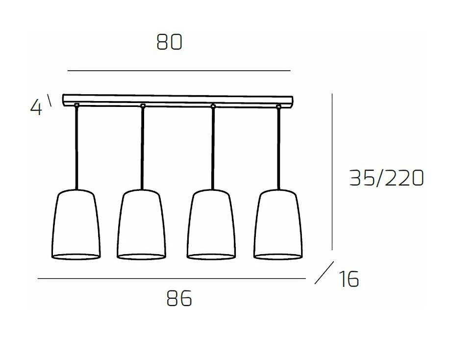 Sospensione Cromo Rettangolare 4 Luci (2 Ra + 2 Cr)