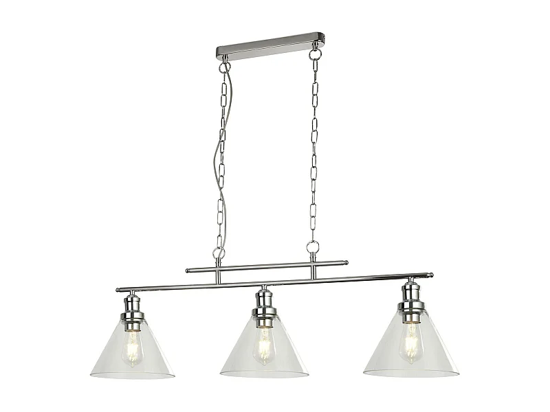 Searchlicht Pyramid - 3 Licht Anhänger Chrom, Glasschirm, E27