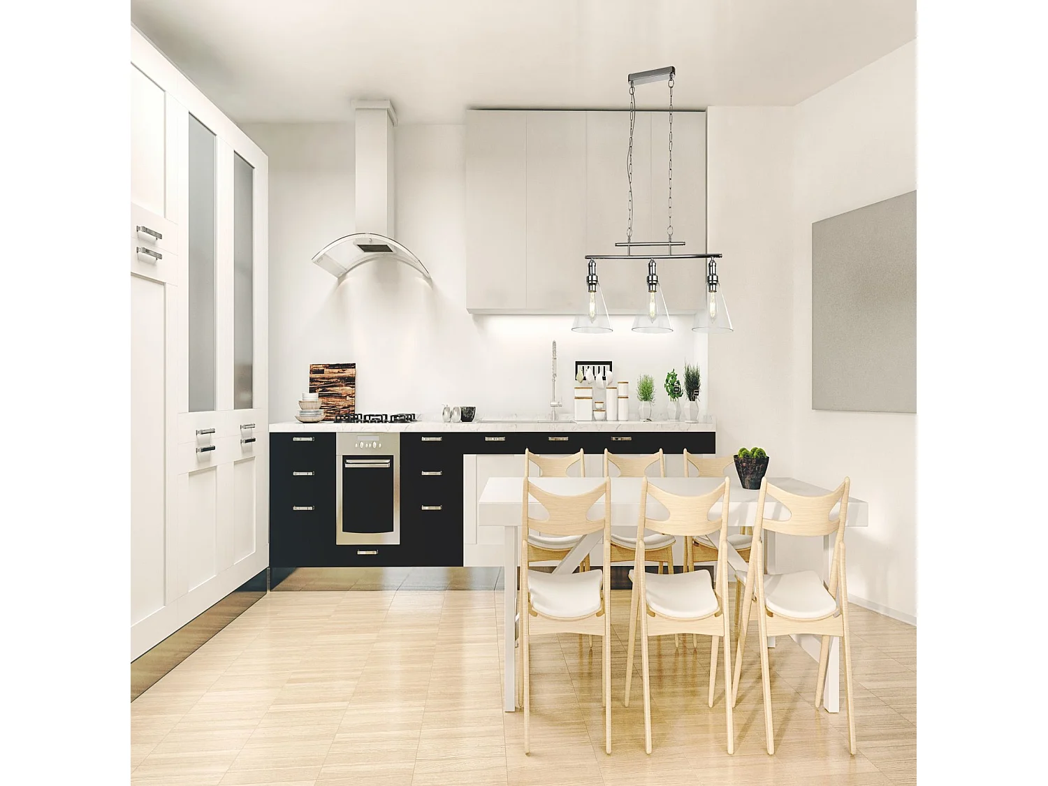 Searchlight Pyramid - 3 luci a sospensione cromate, paralume in vetro, attacco E27