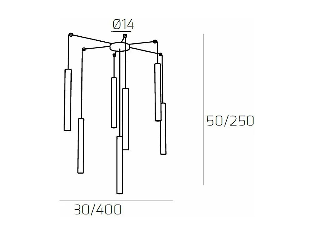 Round Tube Sospensione 7 Luci Grigio Antracite Cavo Cm.250 Con Base