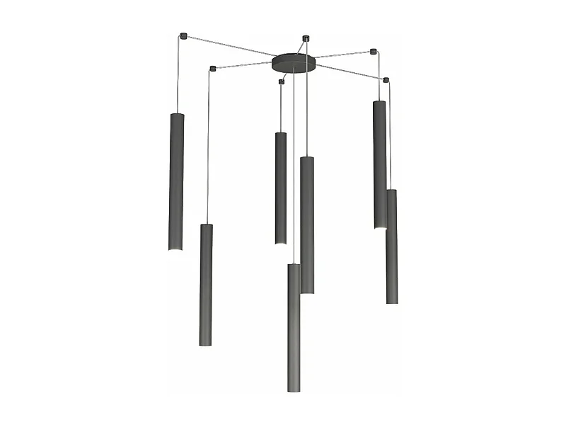 Round Tube Sospensione 7 Luci Grigio Antracite Cavo Cm.250 Con Base