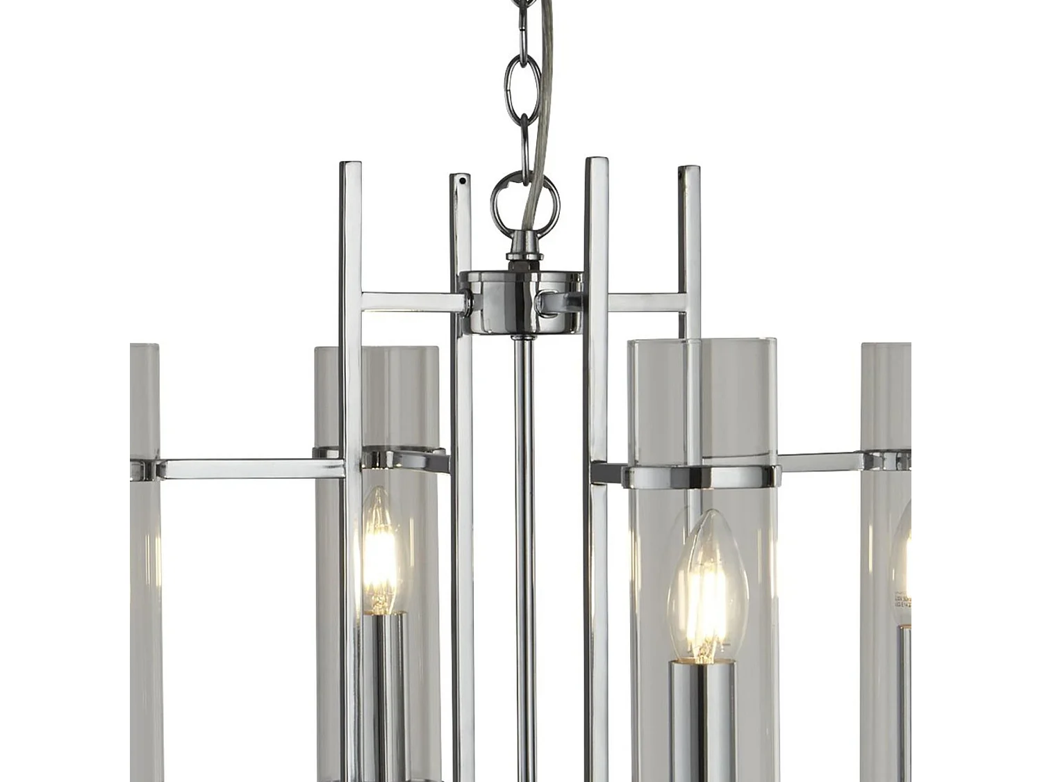 Zeitgenössischer Kronleuchter Milo Stahl Chrom Glas 4 Lichter E14