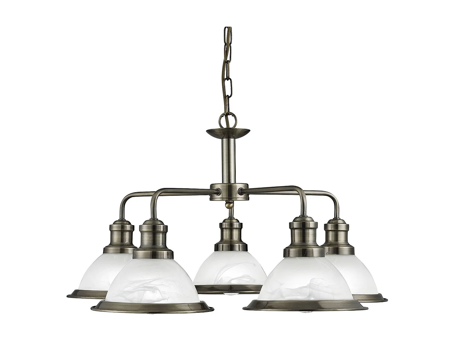 Lampadario Contemporaneo Bistro Acciaio Ottone Vetro 5 Luci E27