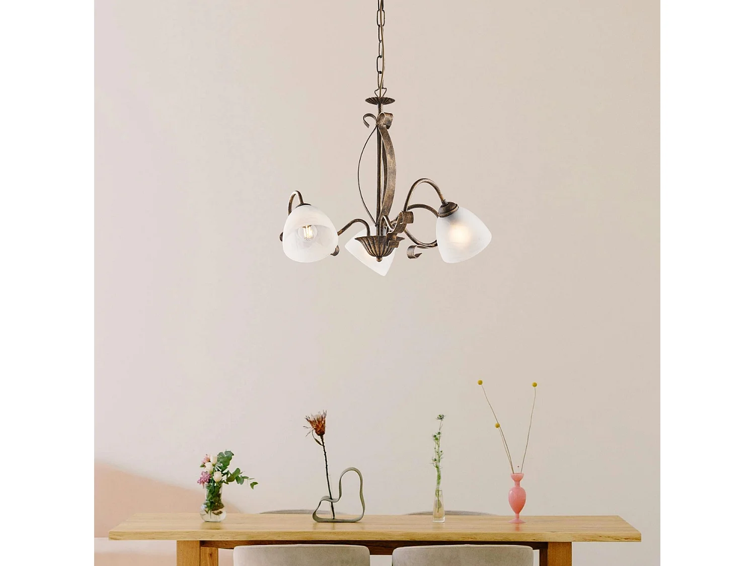 Forgiato Kronleuchter Braun/Gold, 3x E14, Alabasterglas Ø51 cm – BL301-3-BR