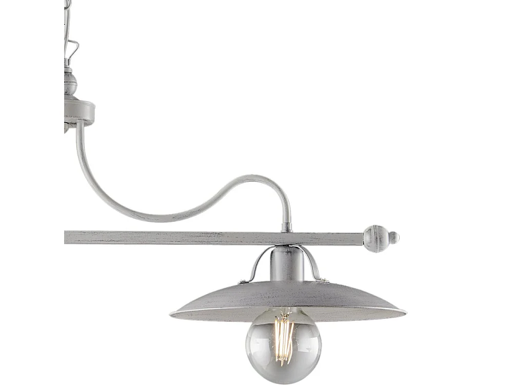 Cave Lustre en fer laqué blanc décor argent vieilli 2 lumières L. 87 X 30 BL234-2-BA