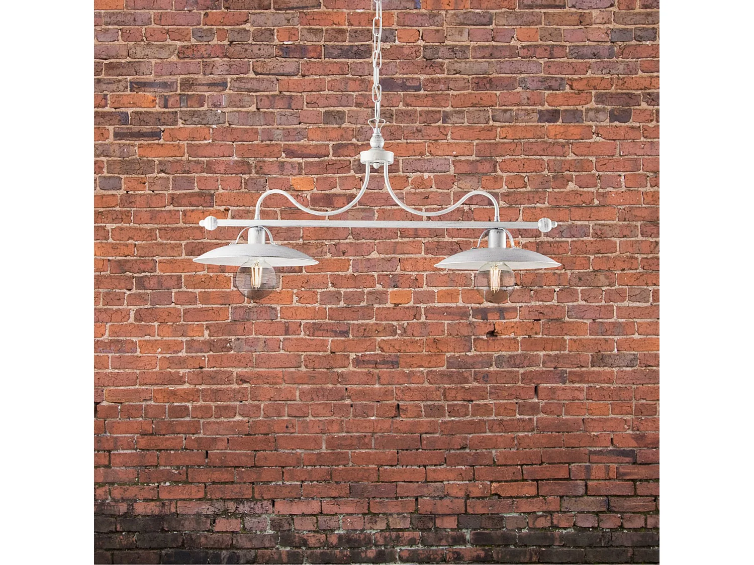 Cave Lustre en fer laqué blanc décor argent vieilli 2 lumières L. 87 X 30 BL234-2-BA