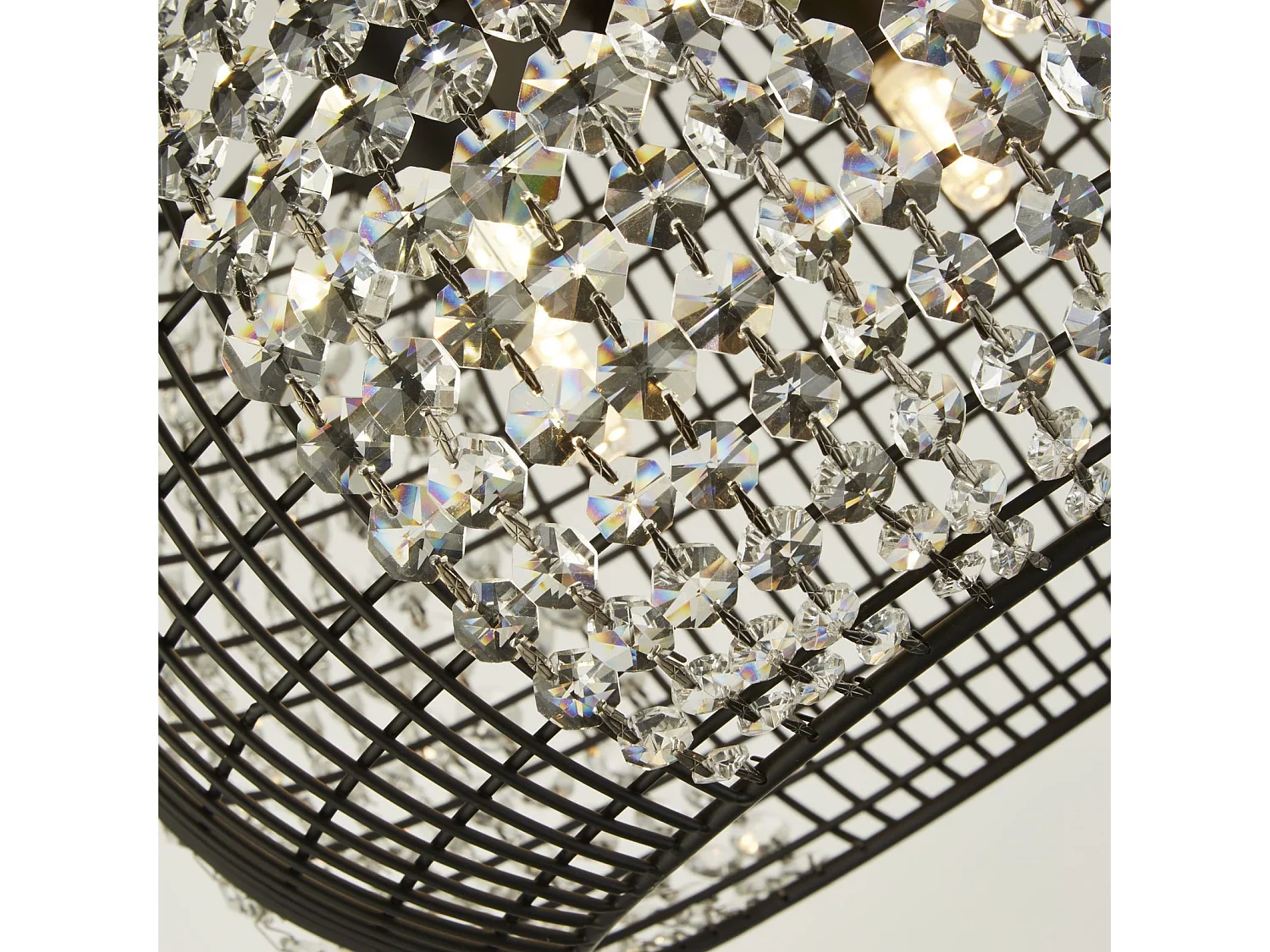 Searchlight CAGE 4 ljus svart trumma takhnge med kristallglaspaneler