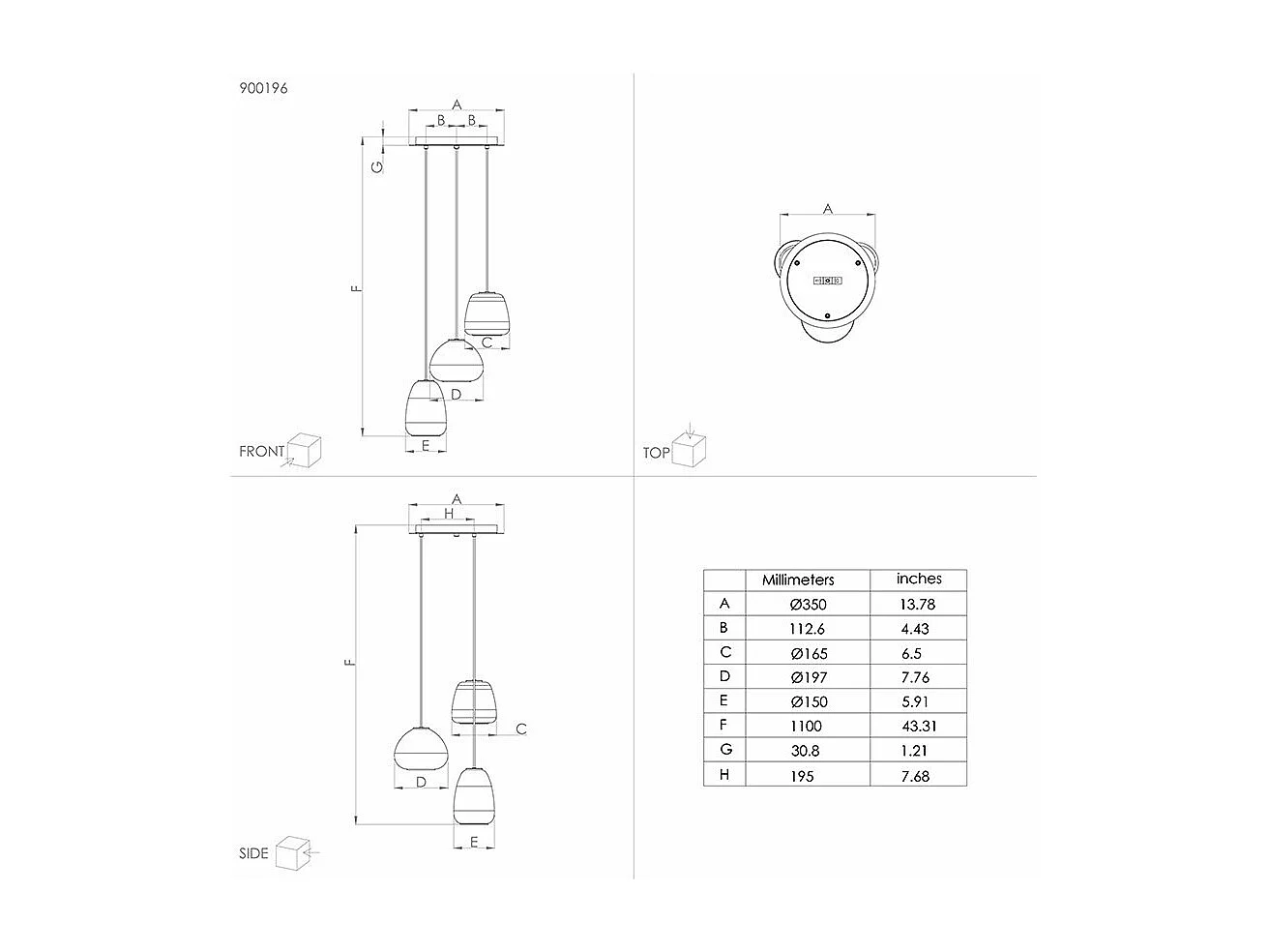 Lampadario Contemporaneo Aguilares 3 Luci Pendenti Metallo Nero