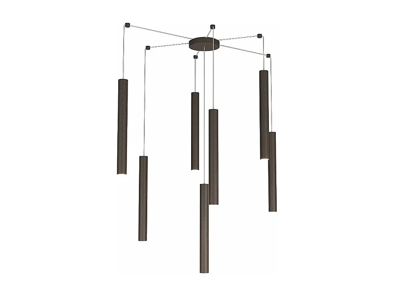 Sospensione Moderna Round Tube Metallo Marrone 7 Luci Gu10