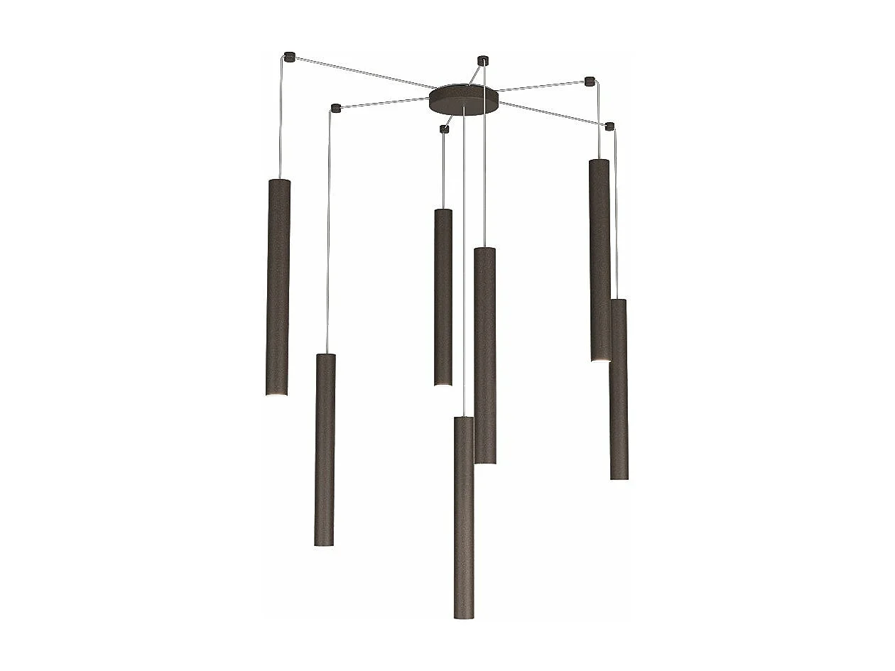 Round Tube Sospensione 7 Luci Marrone Cavo Cm.250 Con Base