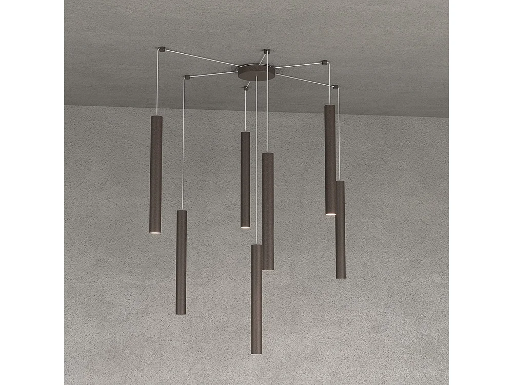 Round Tube Sospensione 7 Luci Marrone Cavo Cm.250 Con Base