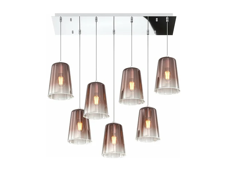 Sospensione Contemporanea Rett. Shaded Metallo Cromo Vetro Rame 7 Luci E27