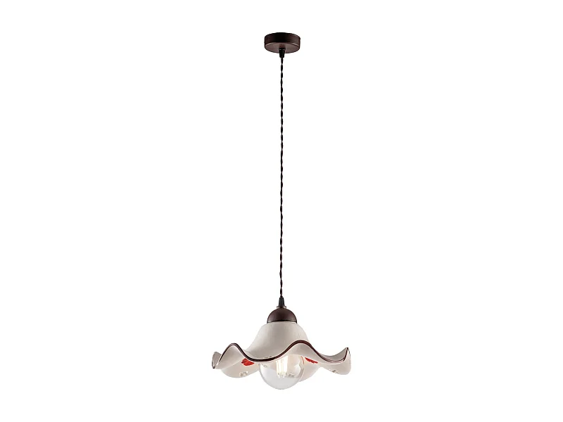 Sospensione 1 Luce Anemone In Ferro Laccato Ruggine E Ceramica Decorata
