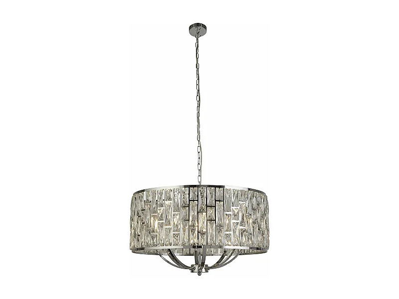 Lampadario Classico Gioiello Acciaio Cromo Vetro Trasparente 8 Luci E14