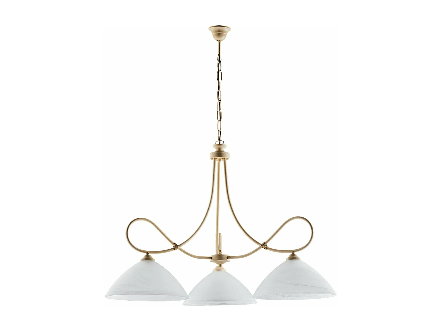 Lustre Dallas ivoire, effet décapé et or antique, verre albâtre d.13, 3 lumières, éclairage élégant et discret