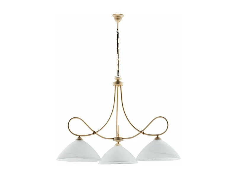 Lustre Dallas ivoire, effet décapé et or antique, verre albâtre d.13, 3 lumières, éclairage élégant et discret