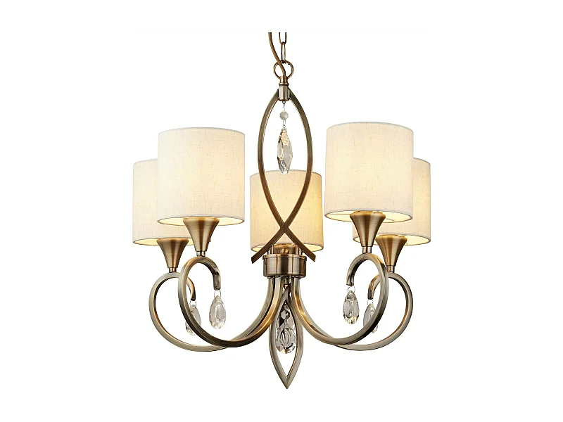 Searchlight Alberto 5 Ltt takhnge med flera armar Antik mssing, krm med kristaller, E14