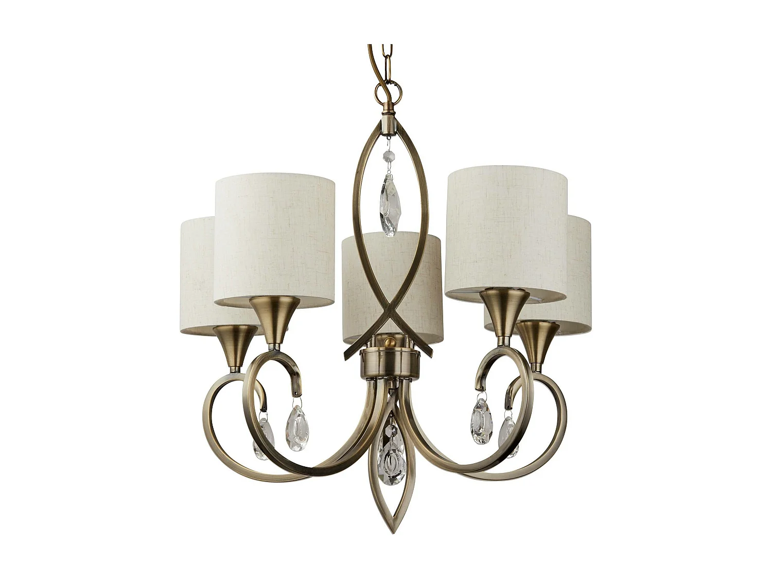 Searchlight Alberto 5 Ltt takhnge med flera armar Antik mssing, krm med kristaller, E14