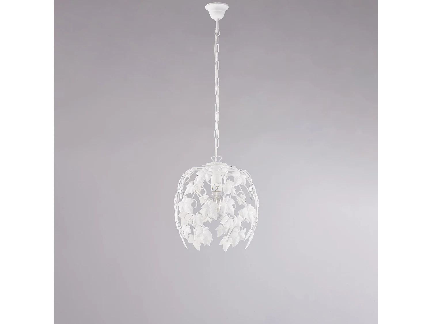 Edera Lustre en fer laqué blanc décoration effet shabby chic et strass cristal 1 lumière X 97 d.30 BL50-1-BCO