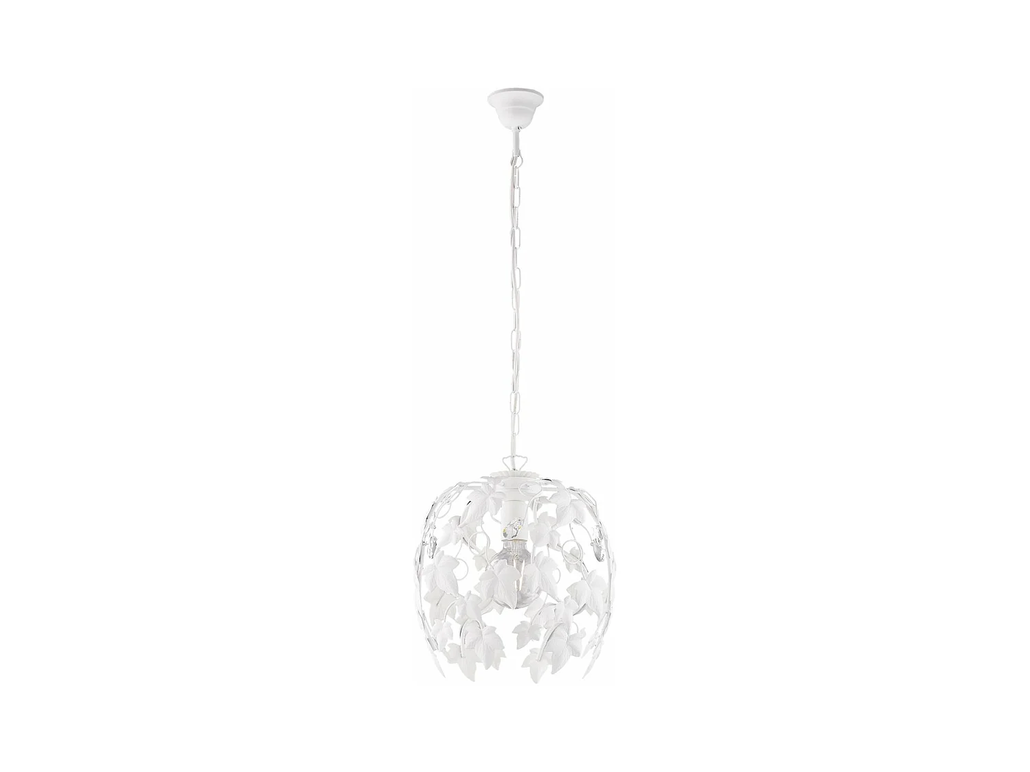 Edera – Kronleuchter aus weiß lackiertem Eisen mit Shabby-Chic-Effekt-Dekoration und Kristall-Strasssteinen, 1 Licht x 97 – Ø30 – BL50-1-BCO