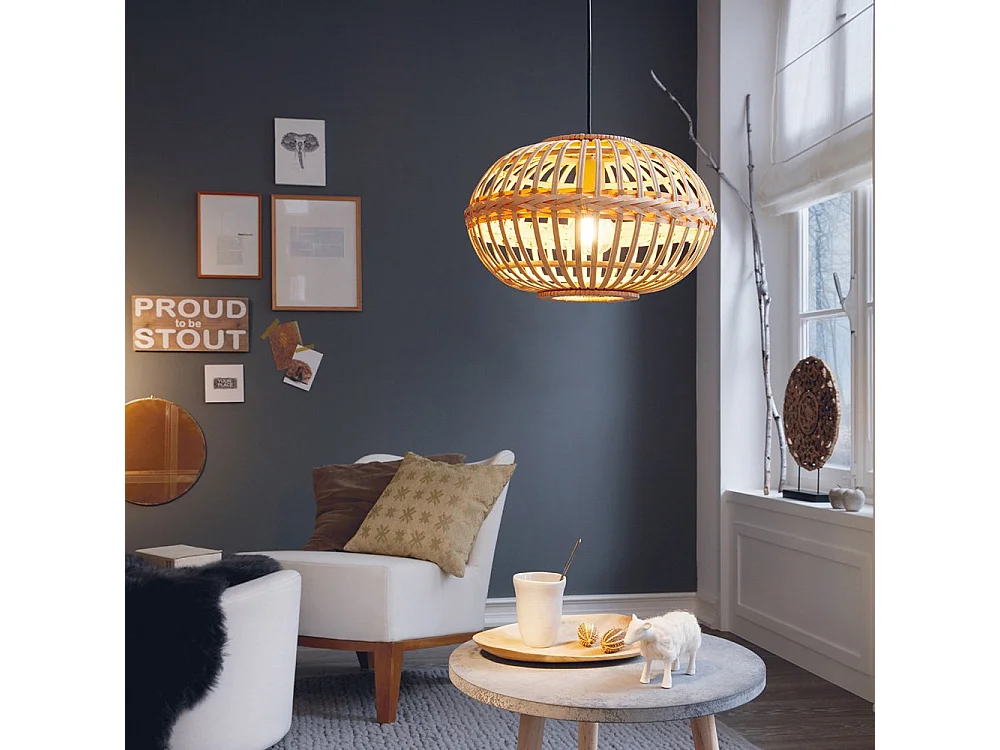 Lampadario Rustico Amsfield 1 Luce Metallo Marrone E Legno