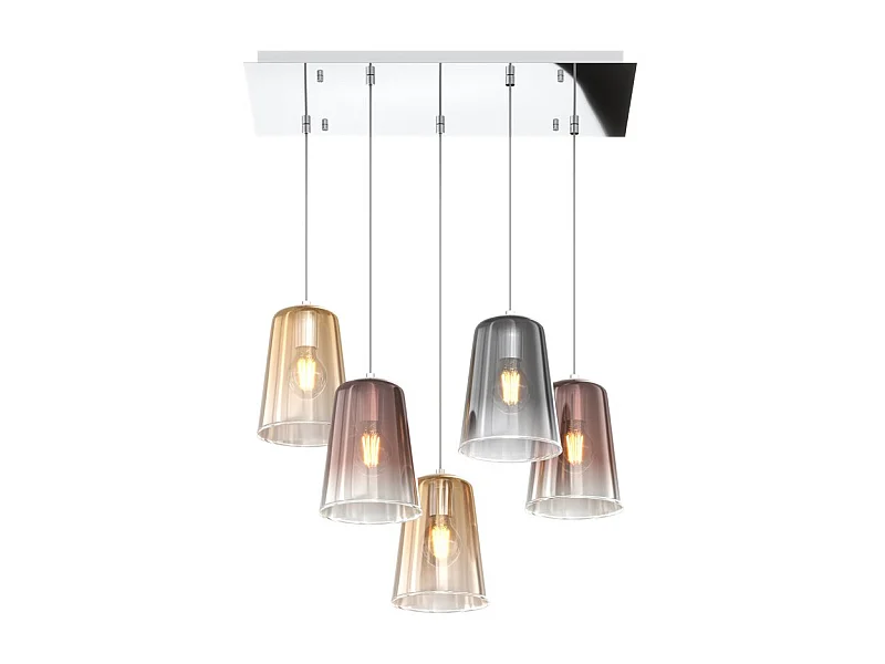 Sospensione Cromo Rettangolare 5 Luci (2 Am+2 Ra+1 Cr)