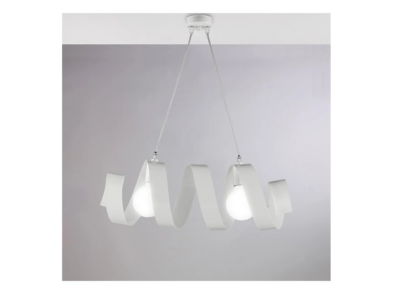 Helix – Aufhängung aus glänzend weiß lackiertem Eisen mit verstellbarem Elektrokabel, 2 Lichter, L. 54 x 20 – BL141-2-BCO